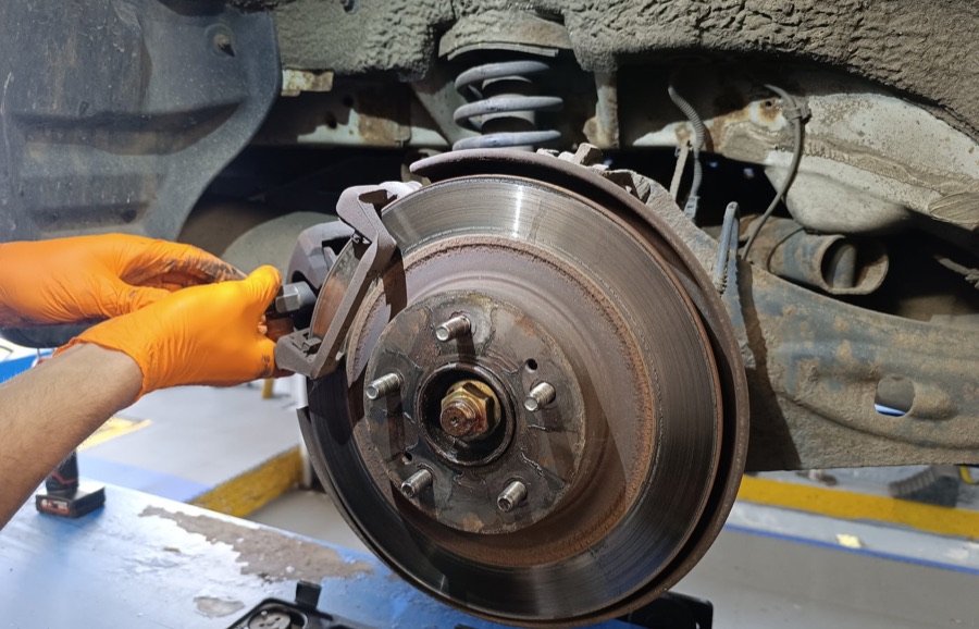 Brake disc replacement in the LNC Motors workshop